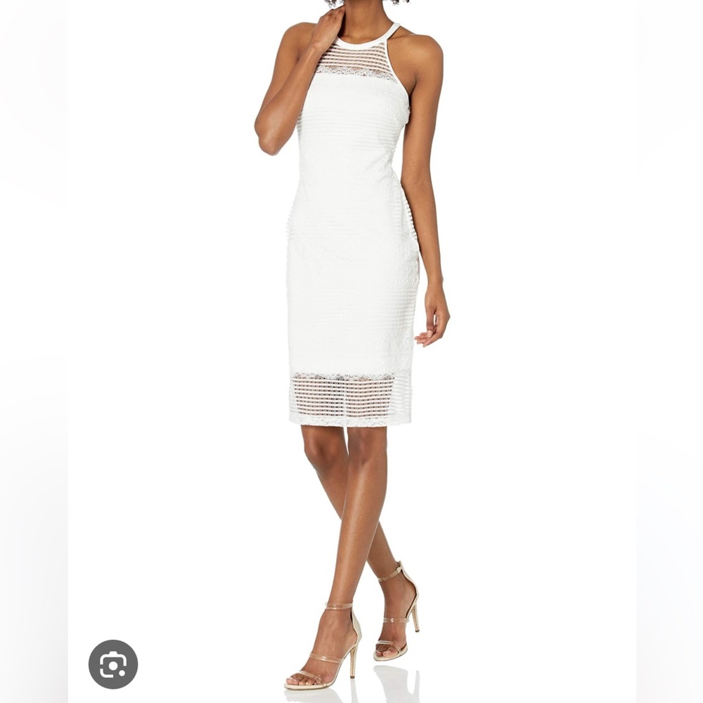 White high neck lace illusion dress